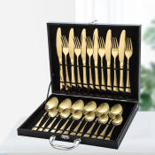 Gold Cutlery Set with Stainless Knife, Spoon, and Fork