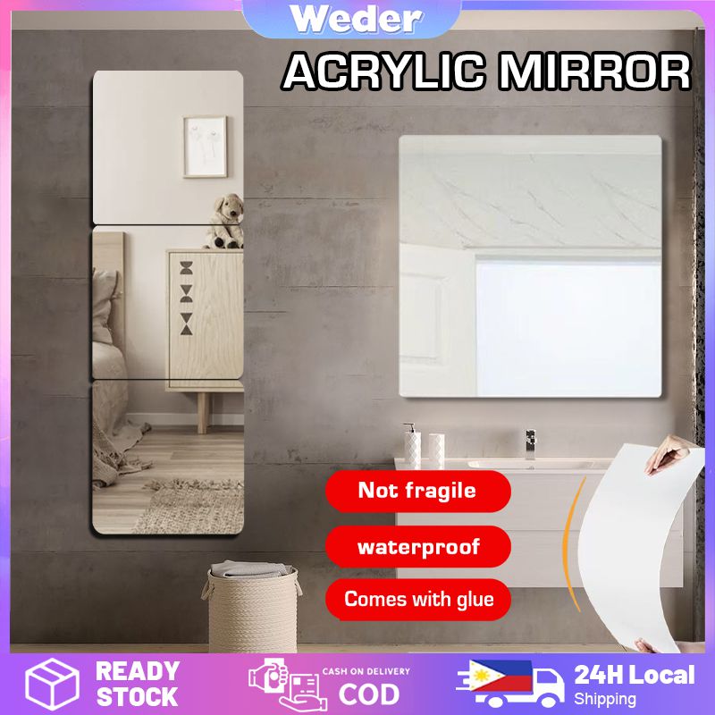 6Pcs/Set Bathroom Mirror Decorative Wall Self Adhesive 20cmx20cm Mirror Wall Stickers Home Decor HD Square Glass Mirror Full-length Mirror Wall Bedroom Living Room Self Adhesive Diy Mirror Stitching Mirror Weder