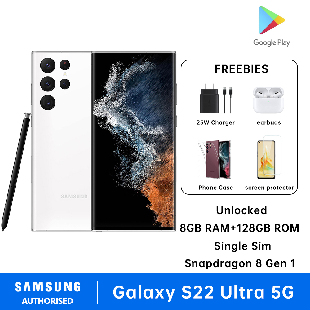 Samsung Galaxy S22 Ultra 5G Smartphone Single Sim 8GB RAM + 128GB ROM Factory Unlocked Snapdragon 8 Gen 1 Cellphone 5000 mAh