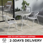 Simple Outdoor Table and Chairs Set - White Glass