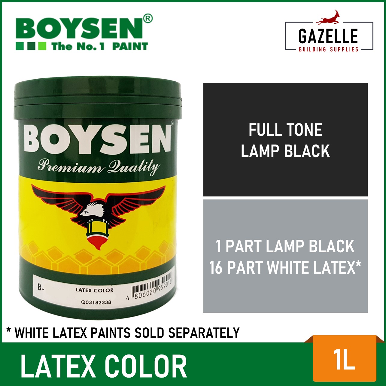 Boysen Color Series Permacoat Flat Latex Flat Black B791 Acrylic Latex  Paint - 1L / 4L