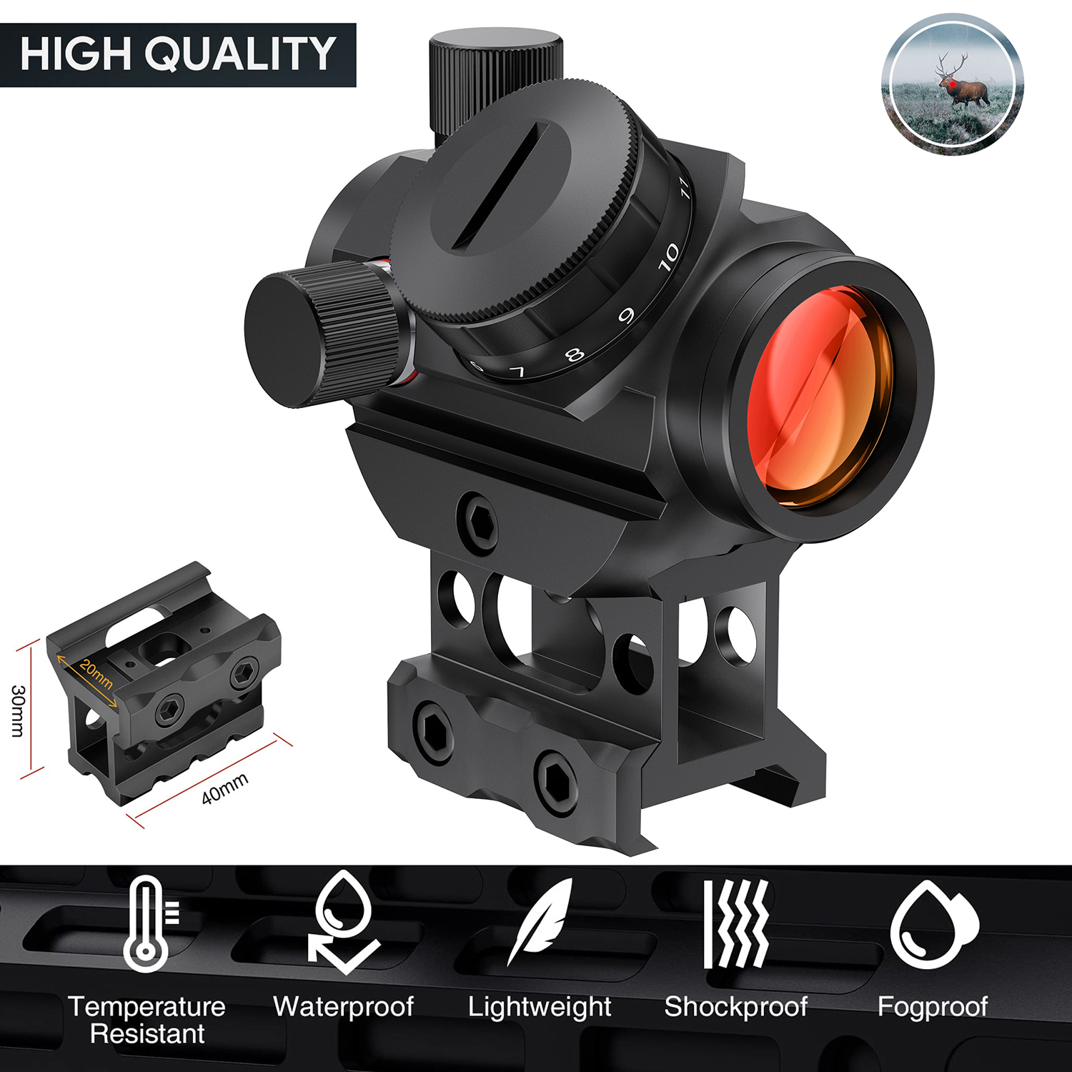 thumbnail image 2 of Tactical RMR Red Dot Reflex Sight – 3.25 MOA For Glock & Picatinny Mounts 2 of 6