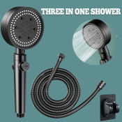 Black High Pressure Shower Head Set - Universal Handheld Rain Shower