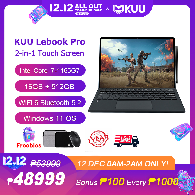 Lazada Philippines - KUU LeBook II Intel Core i7-1165G7 16GB DDR4 RAM 512GB PCIE SSD 2-in-1 Metal Office Gaming Laptop 12.6 Inch 2K Touch Screen Type-C PD Fast Charge Windows 11 Portable Business Tablet PC with WiFi 6 Bluetooth 5.2 Magnetic Backlit Keyboard & Capacitive Pen