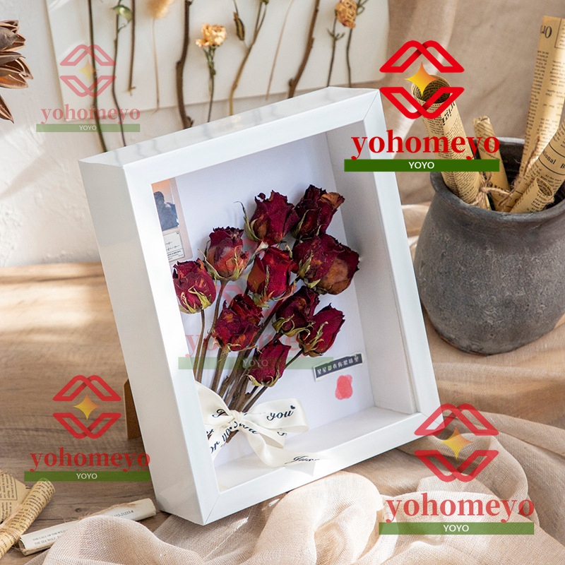 【Fast Delivery】Mother' s Day Flower Frame Box Glass Dry Flower Shadowbox Frame Shadow Wood Board Display Creative Crafts Photo Wall Hanging Ornament - Image 3