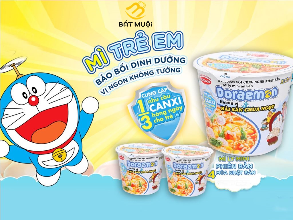 Thùng Mì ly mini Doraemon hàu sữa phô mai hải sản chua ngọt 24 ly x 48g