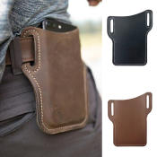 p5u7 Men's Leather Belt Bag - Black Portable Phone Wallet