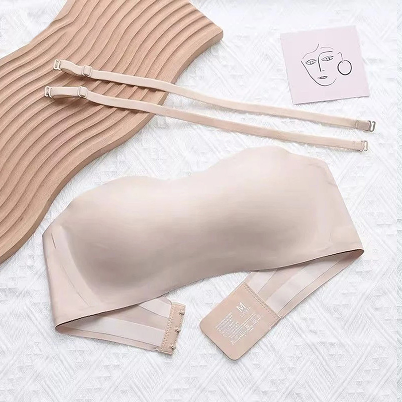 Motovita Seamless Bra Solid Color Summer Thin Push Up Non-slip Strapless Invisible Brassiere Non Detachment Gathered Tube Top Lingerie - Image 2