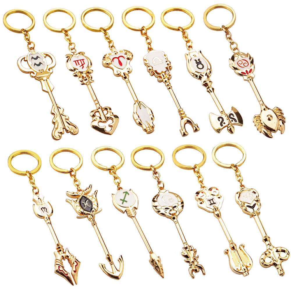 Salom·Idea Cosplay Fairy Tail Keys Set of 21 Golden Zodiac Keys and Keyring, Blade Lucy Natsu Dragneel Heart Keychain Pendant