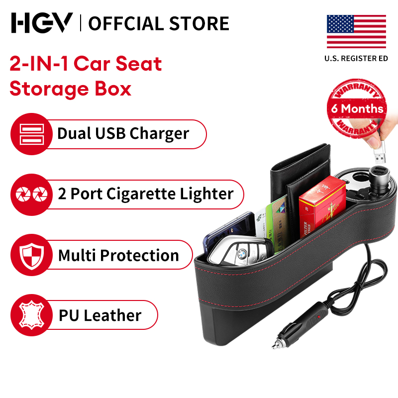 HGV [PH Shipping] Multi-function Car Seat Box Storage for Car Seat Side  Pocket Gap Slit Pocket Storage Organizer 2.4A Car Charger Dual USB 2 Port  With LED Display Universal Phone