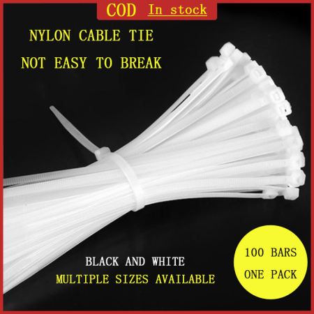 100pcs Nylon Cable Ties - Self Locking, Black/White, Multiple Sizes