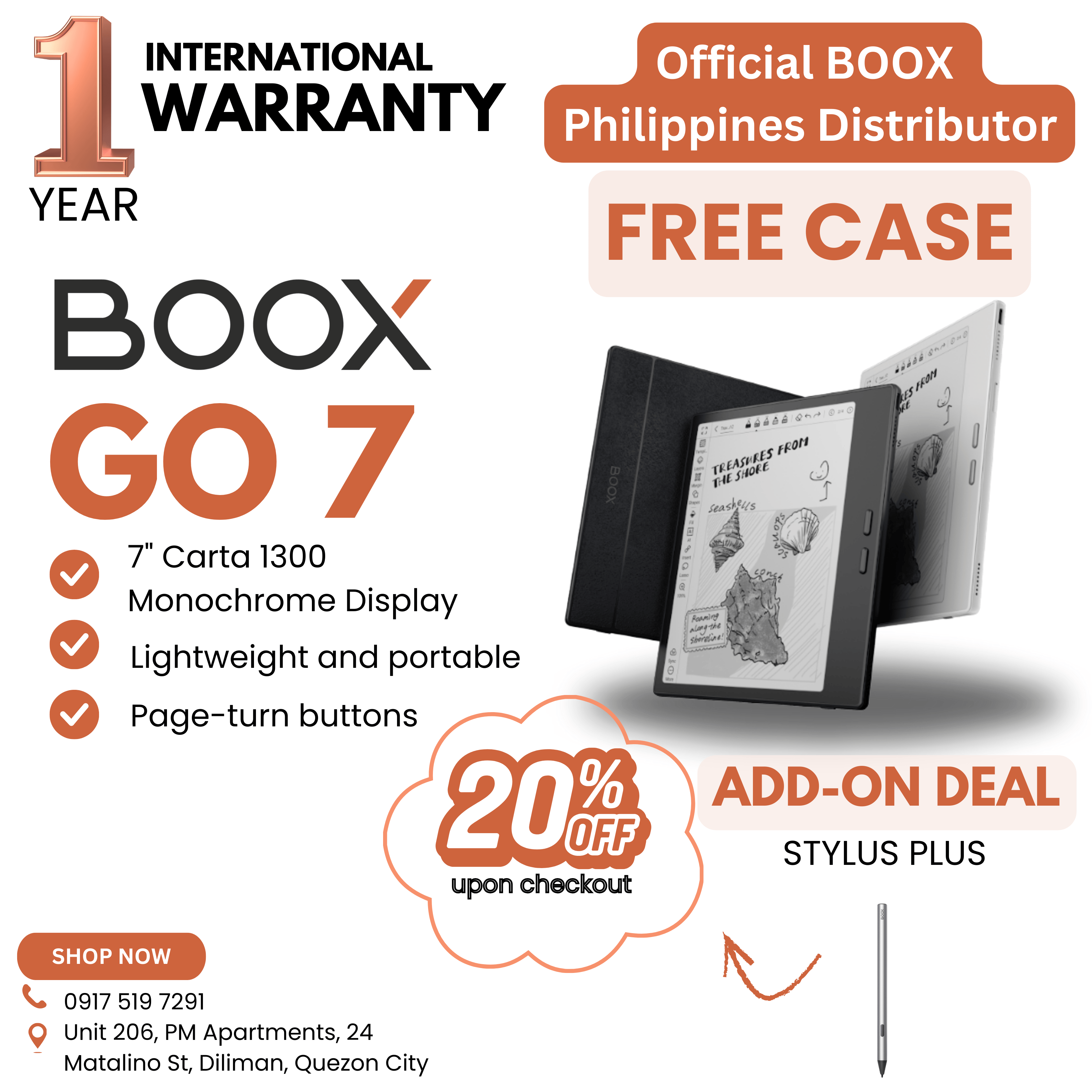 BOOX Go 7 MONOCHROME - 7 inch black and white E-ink reader with page-turning buttons and expandable storage eink reader tablet. InkSense Stylus Capable - Official Distributor in the Philippines Presyo 19,999 Piso*Libreng Shipping