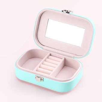 PU Leather Jewelry Storage Box Case Organizer Make-up Mirror Cyan June 2018 - 4 PU Leather Jewelry Storage Box Case Organizer Make-up Mirror Cyan - 4