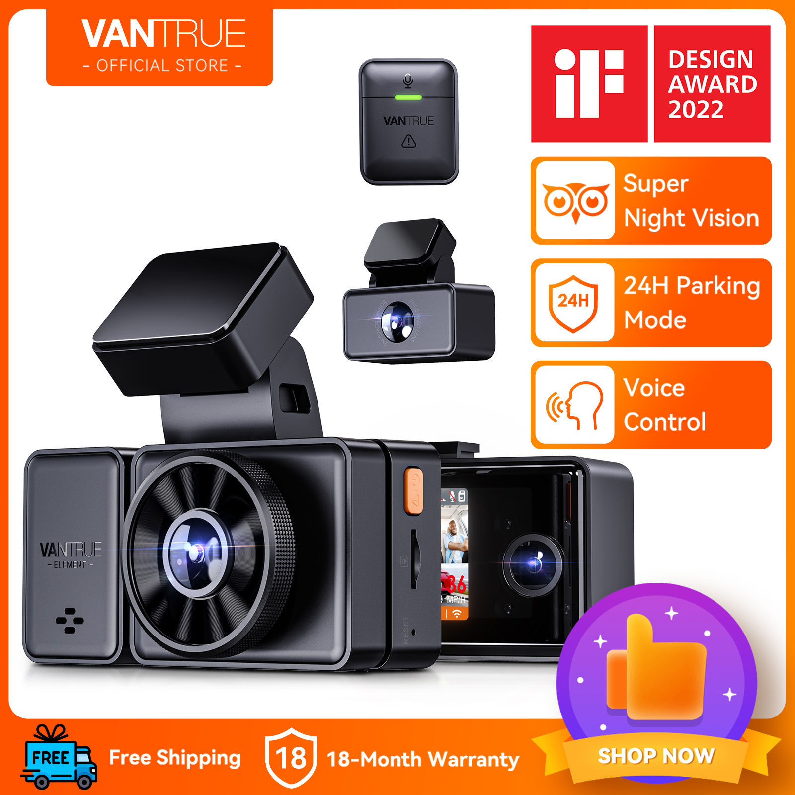 Vantrue N5 4 Channel Dashcam, GPS, WiFi, Voice Control, 512GB Support  for sale online