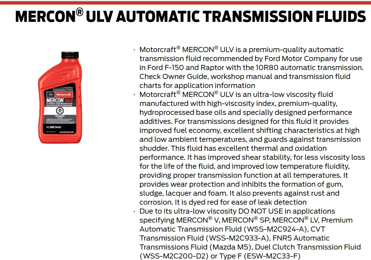 1 Quart Auto Trans Fluid ATF FORD MOTORCRAFT MERCON ULV 1076281-00