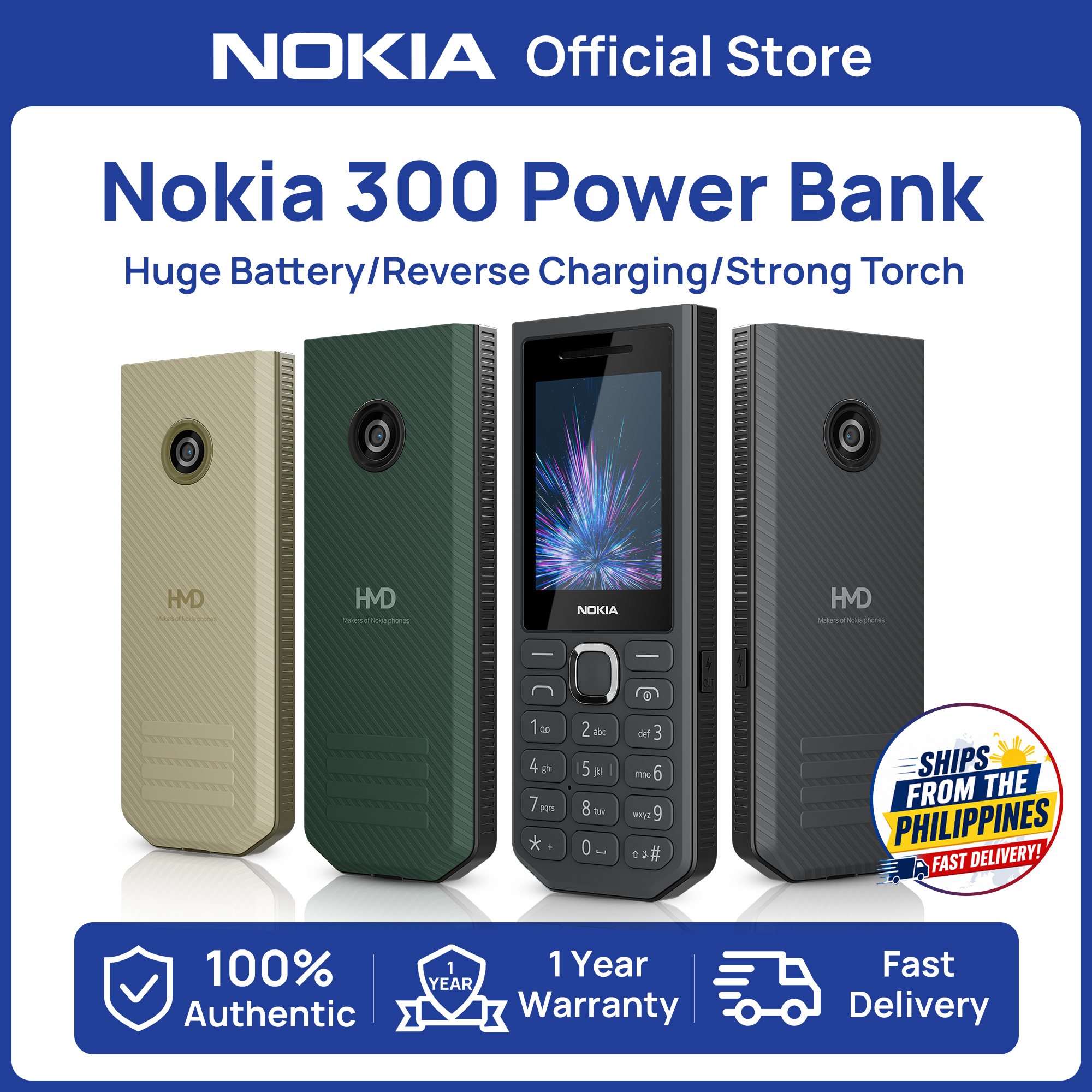 【NEW】Nokia 300 Power Bank 2G Keypad Phone 3700mAh Huge Battery 45 Days Standby 5W Reverse Charging Rugged Anti-slip Body Basic Feature