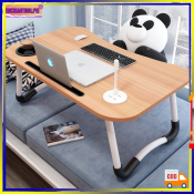 Foldable Bed Desk with USB Lamp & Small Fan - 