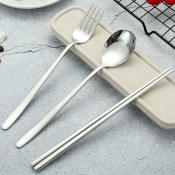 3in1 Matte Metal Cutlery Set with Box Case, Stainless Steel