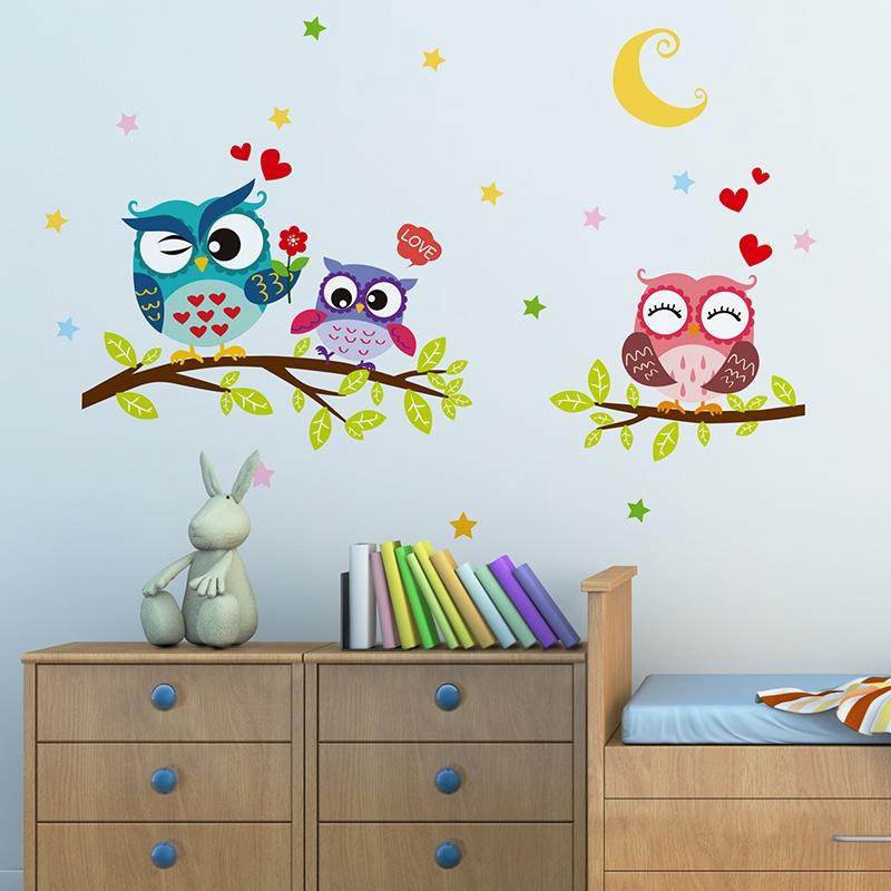 Removable Waterproof Cartoon Animal Owl Wall Sticker For Kids Cartoon Animal Owl Wall Sticker