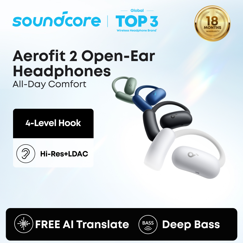 Soundcore AeroFit 2 Open-Ear Headphones, All-Day Comfort, Rich Sound, Hassle-Free Recharge, Crystal-Clear Calls, Compatible with iPhone 15, Samsung Galaxy S23, Google Pixel 8 A3874