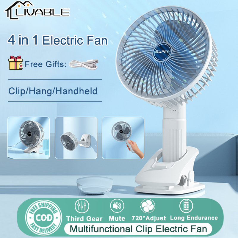 LIVABLE Portable Handheld Fan 3 Gear Mini Electric Fan USB Rechargeable Desk Clip Fan 720°Angle Adjustment Electric Fan