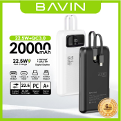 BAVIN Fast Charging Powerbank with LED Display and Built-in Cable