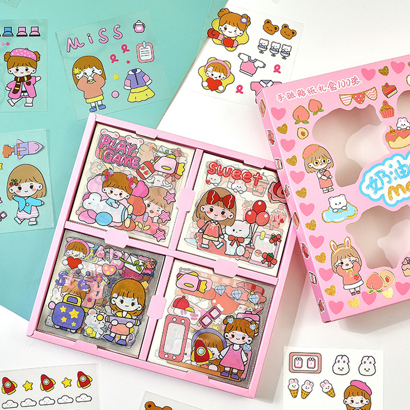 20 Sheets Cute Girl Journal Sticker Gift Box Pet Kawaii Stationery  Scrapbooking Decoration Material Diary Phone Stickers