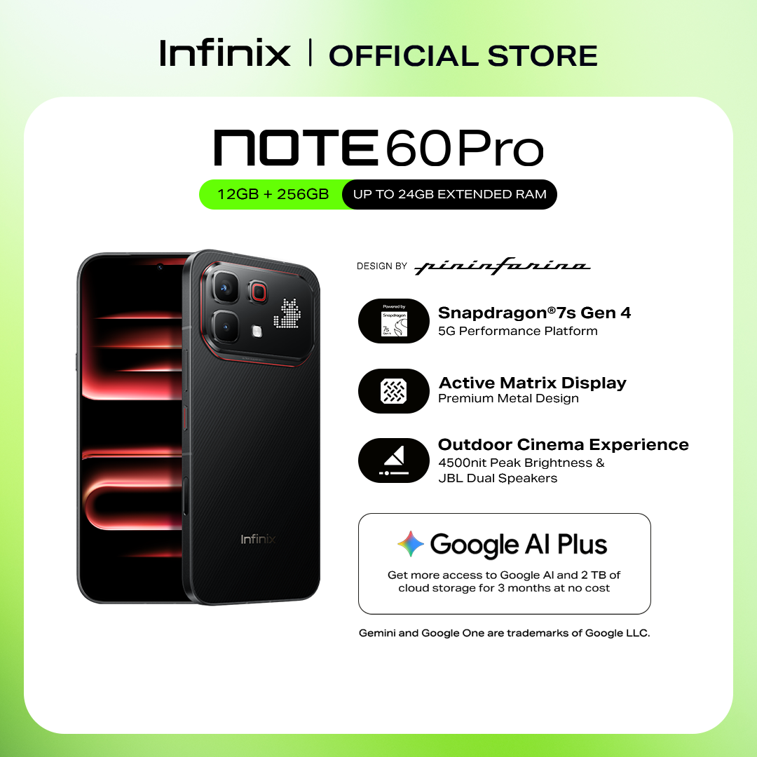 Infinix NOTE 60 Pro 5G Design by Pininfarina, (up to 24GB [12+256] / Snapdragon 7s Gen 4 5G / 144Hz 1.5K Ultra HDR Cinematic Display / Active-Matrix Display / 90W 6500mAh Battery (1 Year Local Warranty) Smart Phone