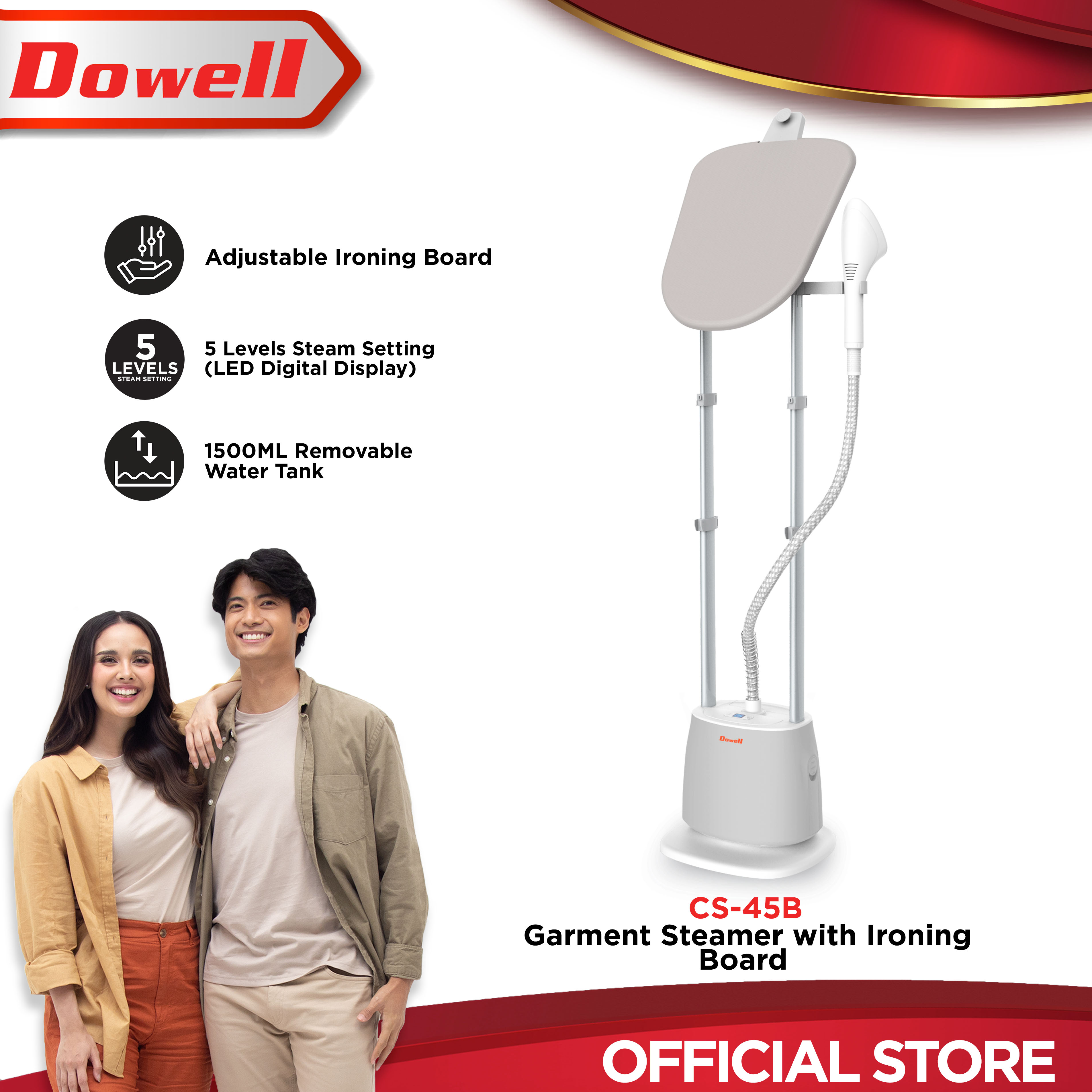 Dowell CS-45B Fabricare Max Clothes Steamer Garment Steamer with Board