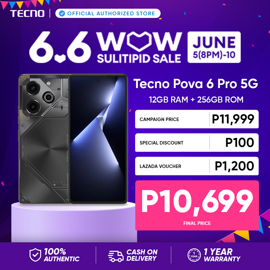 TECNO POVA 6 Pro 5G Smartphone | 12GB+256GB | MediaTek Dimensity 6080 5G | 6.78" FHD+ 120Hz AMOLED Display | 108MP Main Camera | 6000mAh Battery | 70W Ultra Charge