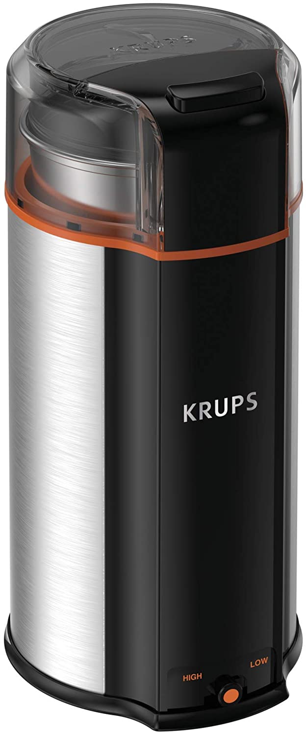 Krups Silent Vortex Stainless Steel and Plastic Coffee and Spice Grinder 12  Cup 5 Times Quieter 175 Watts Coffee, Spices, Dry Herbs, Removable Bowl,  Dishwasher Safe Bowl Black 