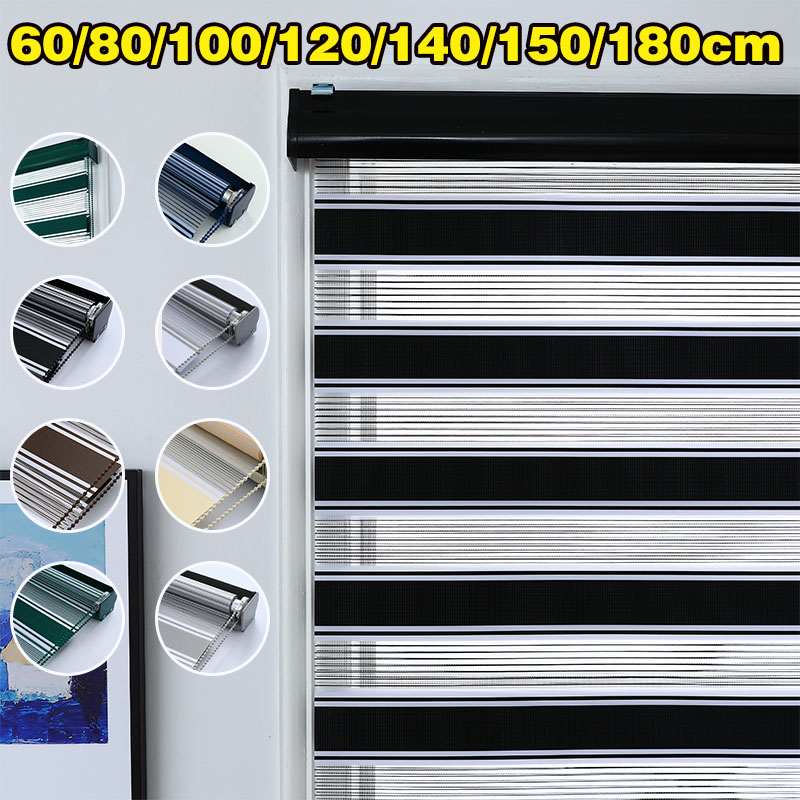 Blinds Curtains Window Roller Blackout Venetians Duo Roller Blinds Dark Gray Curtain Korean Office Home Double Deck Curtain Cover 60/80/100/120/140/180x180cm