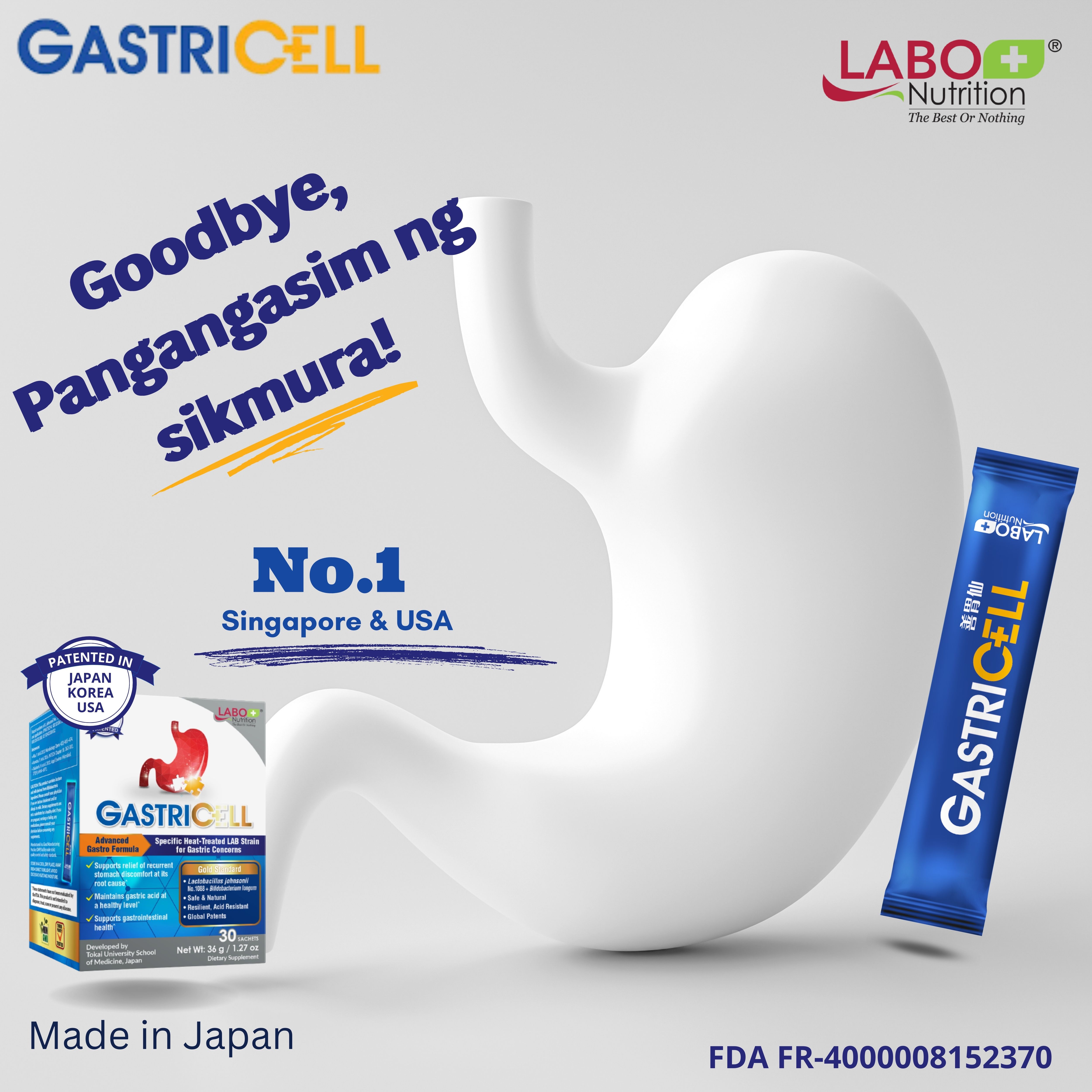 LABO NUTRITION GastriCELL Powder: GERD Relief Supplement - 60 sachets