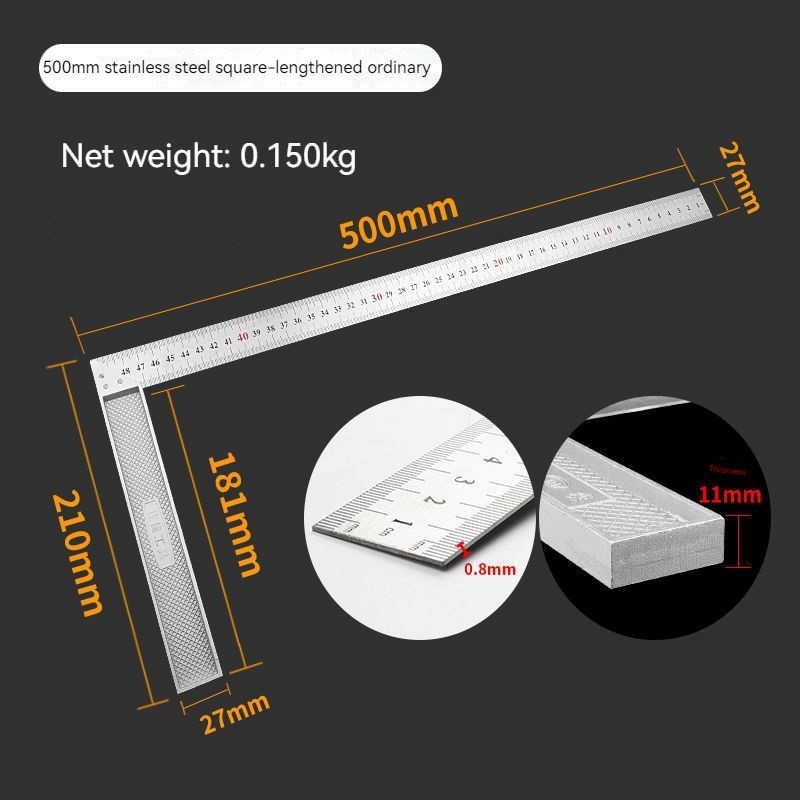 90 Degrees Diamond L Shape Square Ruler Stainless Steel Ruler Turn Ruler  Square Level 300mm500mm Woodworking Square Tools Aluminum alloy square  Angle Ruler L