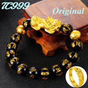 18K Carat Gold Piyao Obsidian Wealth Bracelet - Money Magnet