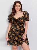 Miss M Plus Size Floral Puff Sleeve Dress