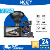 MOKTY 1080P 3 Cameras Dashcam - Car Front and Rear