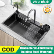 SUS304 Stainless Steel Waterfall Kitchen Sink with Pull-Out Faucet