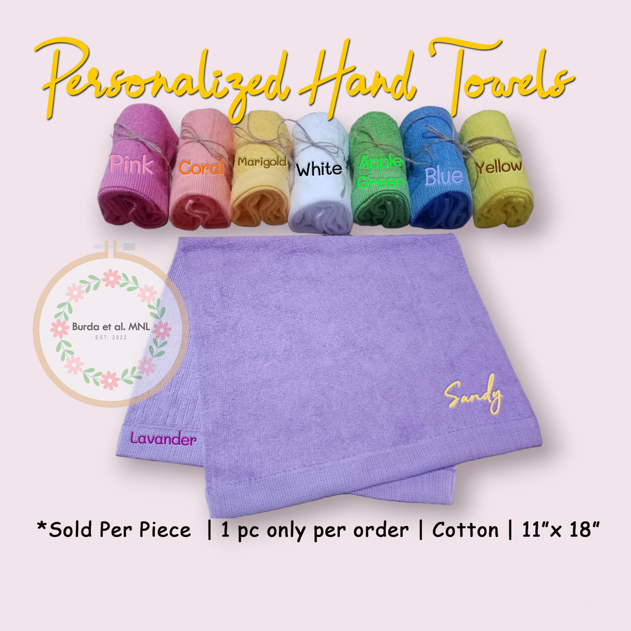 Burda PH Personalized Soft Touch Hand Towel with Embroidered Name (11x18  inches)