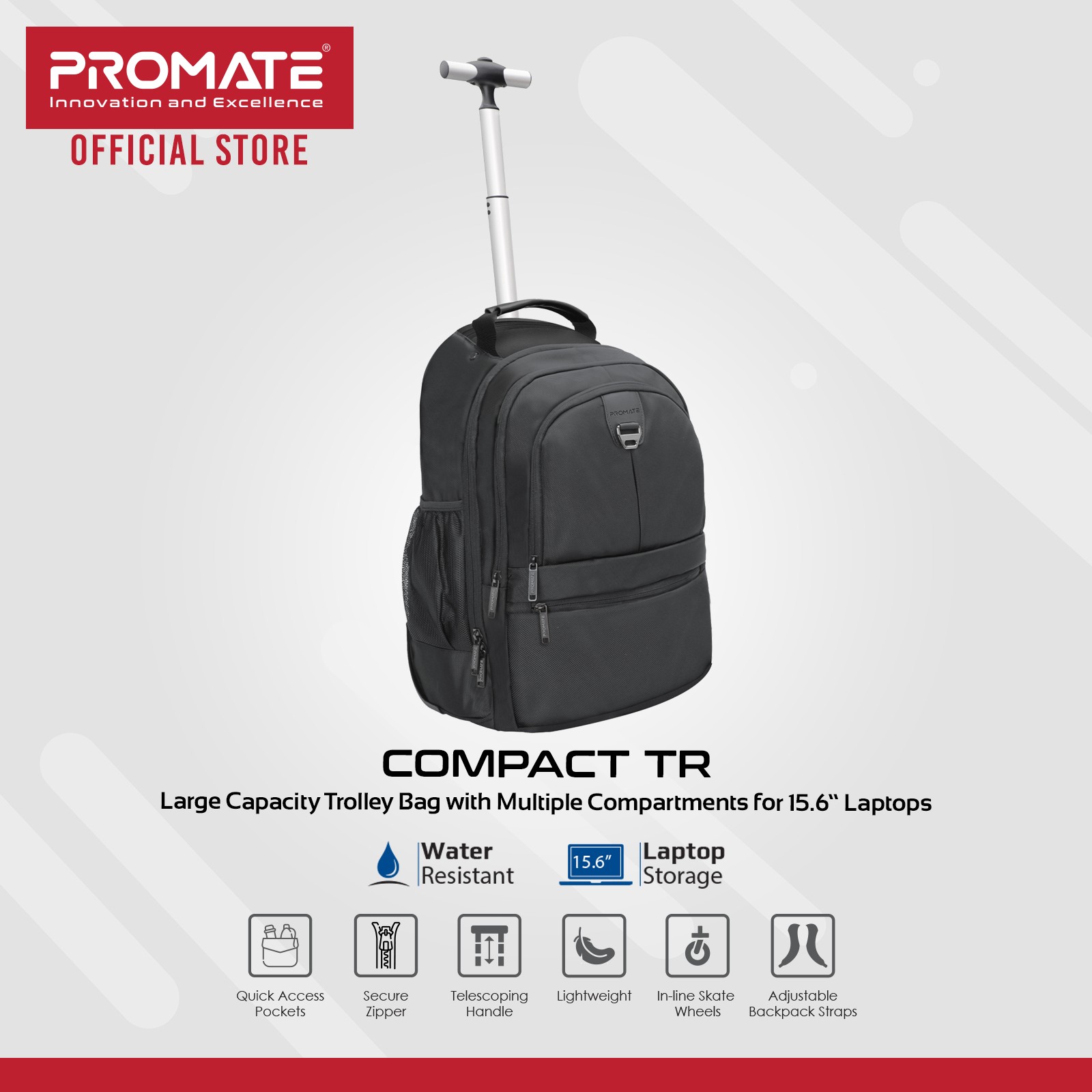 Promate Mogul-TR Secure Storage™ Trolley bag for 16 inches Laptop