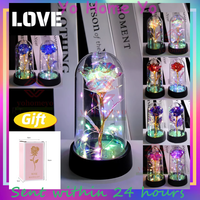 【With gift box】 Eternal Rose Light with Led Light in Plastic Dome On Black Base,gifts for Valentine’s Day,Anniversary, Wedding