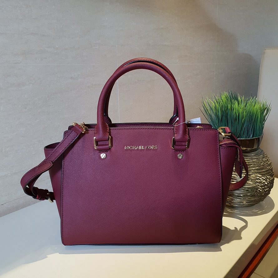 Selma saffiano leather discount medium satchel maroon