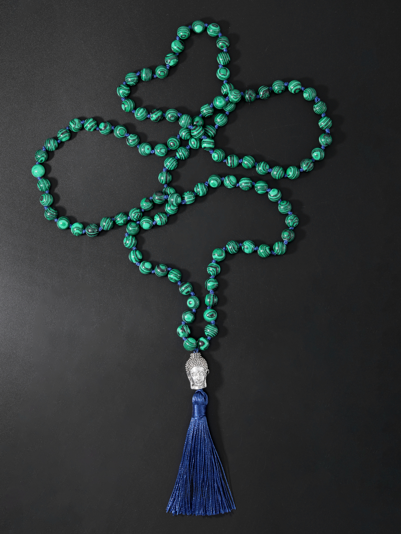 6mm Malachite Gemstone Mala Bracelet 108 Beads Leaf Pendant Handmade Lucky 
