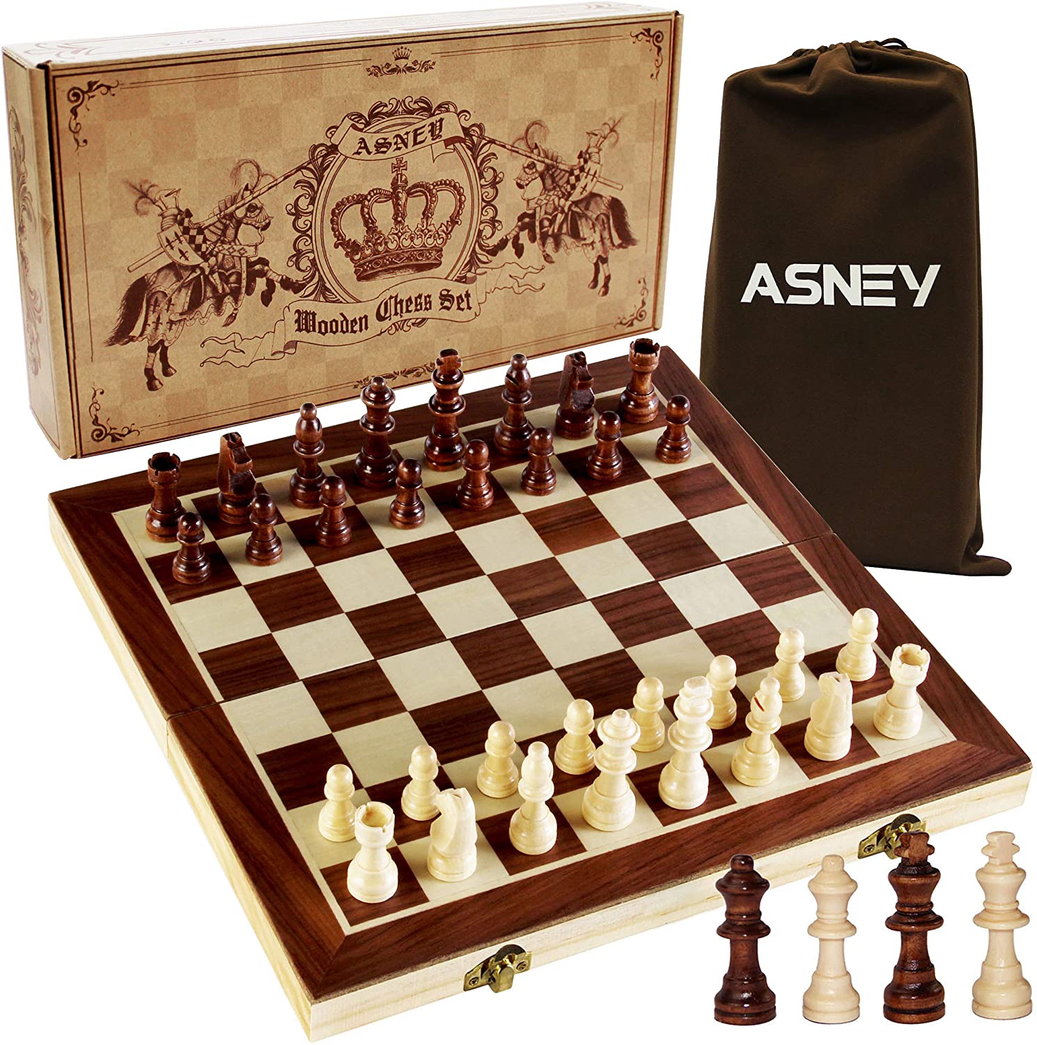 Chess Armory 15 Wooden Chess Set with Felted Game Board Interior for
