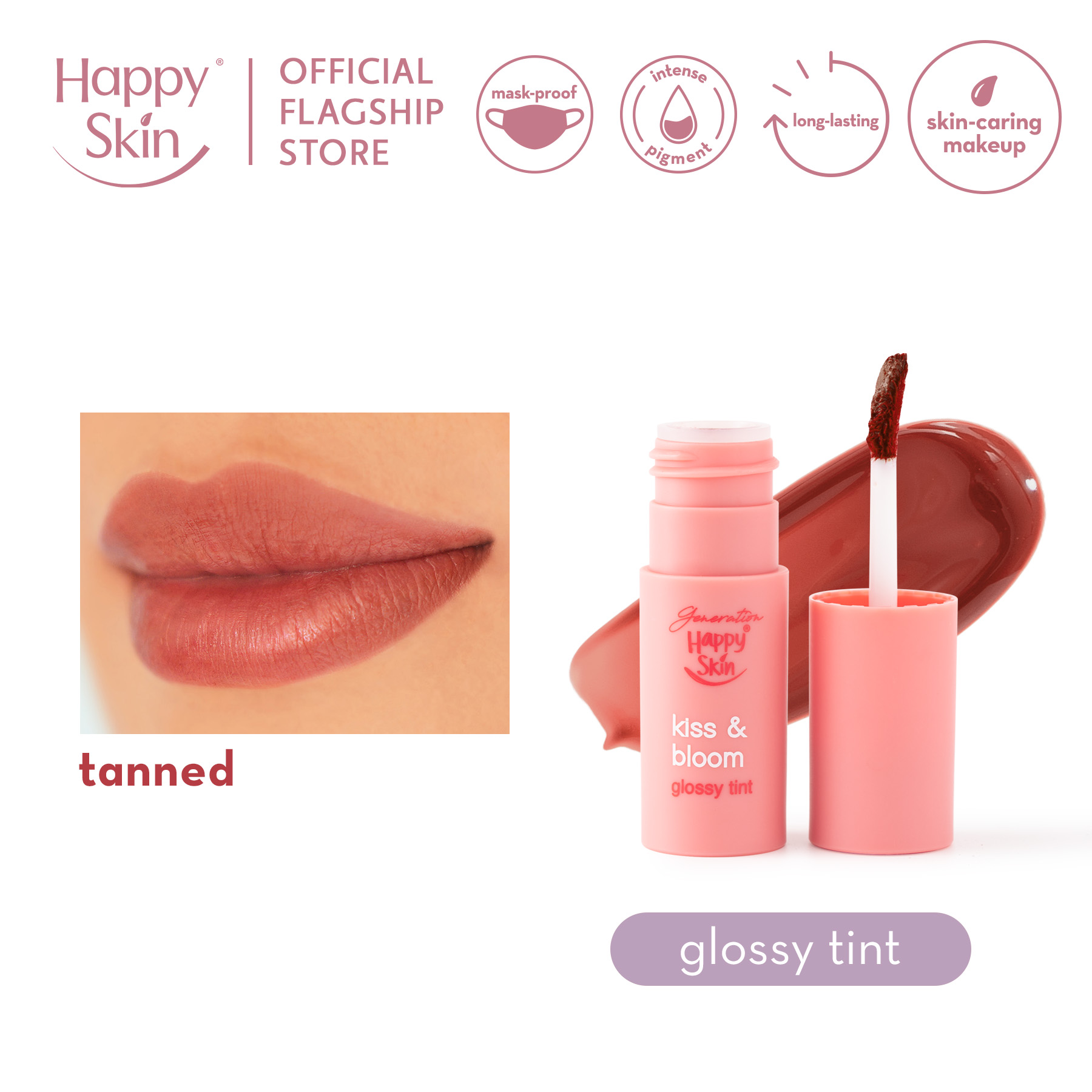 Discount on Happy Skin  shoes - SKU: Generation Happy Skin Kiss & Bloom Glossy Tint In Tanned [Gel Lip Tint, Long-Wear, Mask-Proof]