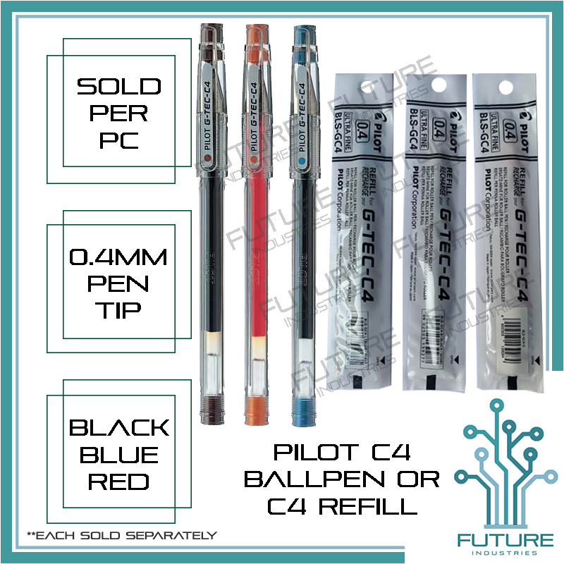 Ballpen PILOT G-tec Gtec G-tech Gtech C4 0.4mm Tip Ball Pen Ball Pens Fine  Point Pen (12) Pcs Per Order Black Blue Red [Future Industries]