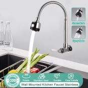 360°Flexible Wall Mounted Kitchen Faucet - Stainless Steel, Black