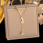 17KM Initial Letter Pendant Necklace for Women, Gold Plated