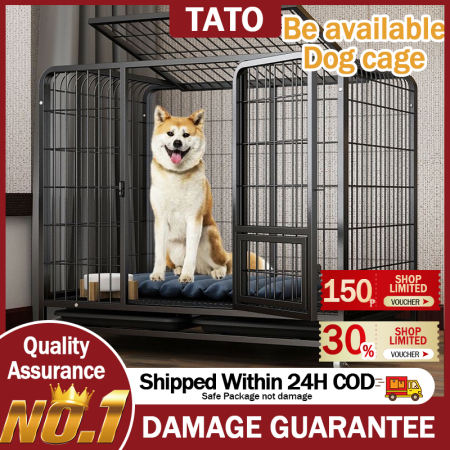 Large Metal Dog Cage with Bathroom Partition and Four Wheels