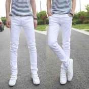 White jeans mens fashion skinny jeanse stretched